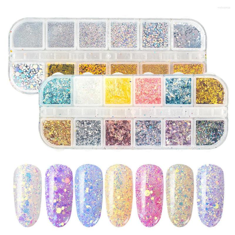 

Nail Glitter 2Box/Set 12/24 Colors Art Pigment Powder 3D Colorful Sequins Spangles Polish Manicure Decorations