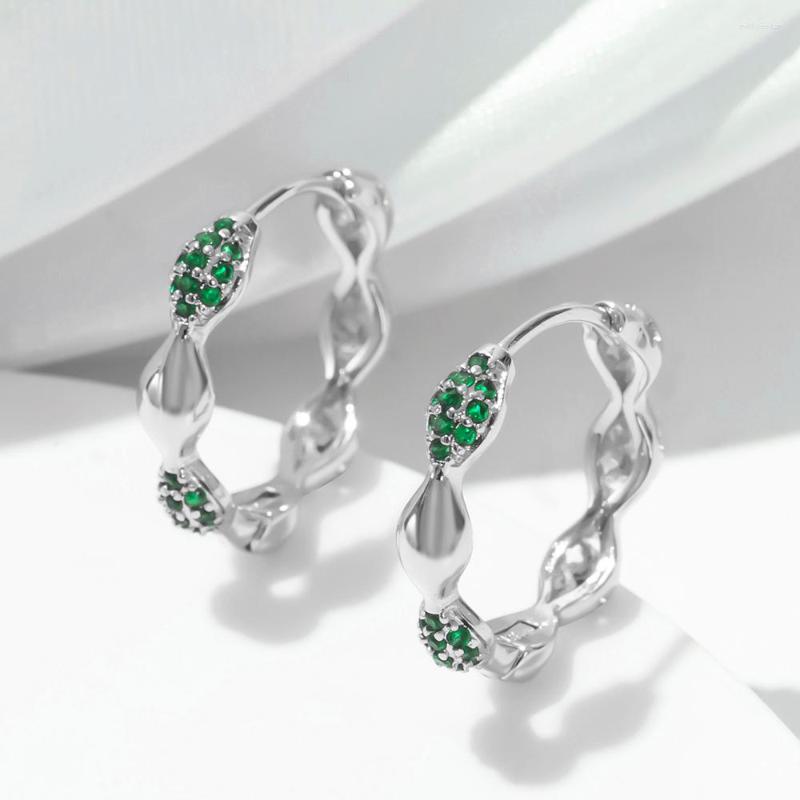 

Hoop Earrings ESSFF Silver Color Green Crystal Womens High-Grade Jewelry Girl Fashion Gift Elegant Round Circle Earing