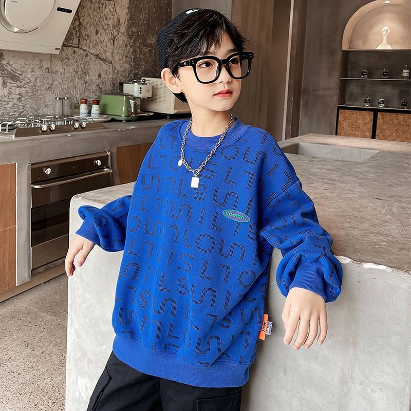 

Pullover Korean Casual Style Boys Letter Print Shirt Children Cotton Long Sleeve Sweatshirt Loose Clothes for Kids 4 To 14Years 221010, Blue