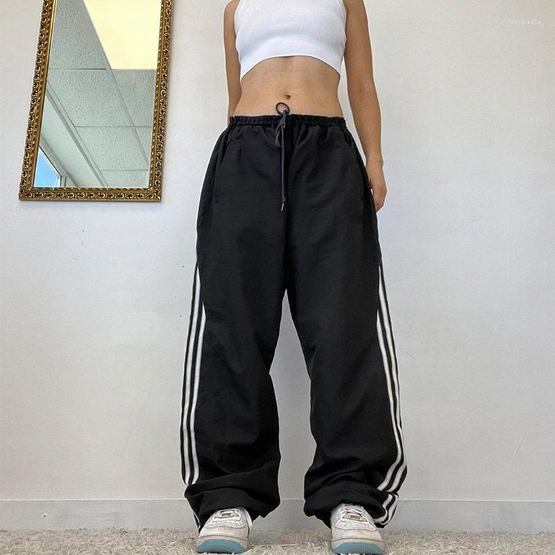 

Women' Pants Heflashor Side Stripe Casual Womens Joggers Sweatpants Elastic Low Waist Hippie Baggy Trousers Street Style Straight Y2k, Black-g