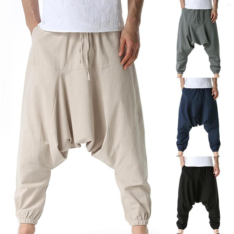 

Men's Pants Olive Pant Men Casual Summer Loose Drawstring Mid Waist Yoga Harem With Pockets, Black