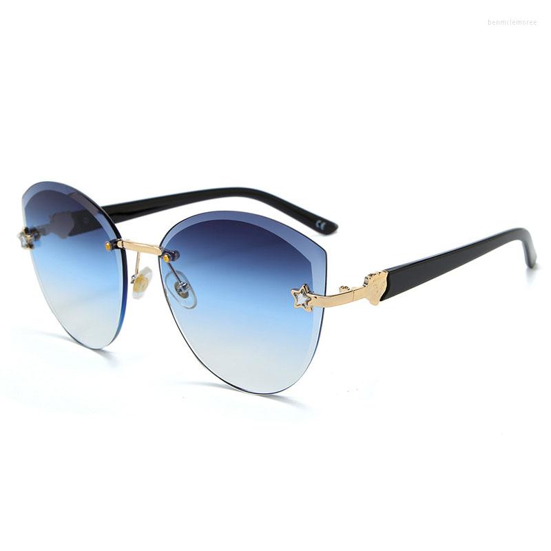 

Sunglasses Rimless Women Vintage Cutting Lens Eyeglasses For Outdoor Metal Frame Star Shades Oculos Ladies Goggles UV400 99802DF