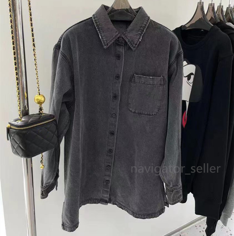 

P-105 Outdoor Denim Shirts Women's Cardigan Tees Tops Dilapidated Clothes Long Sleeve Ladies Button, As the picture