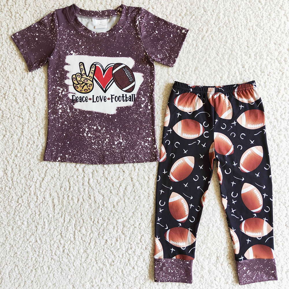 

Fashion Toddler Baby Boy Clothes Set Peace Love Football Boutique Boys Short Sleeve Long Pants Outfits Milk Silk Boutique Girls Clothing Wholesale Children Outfit, Silvery