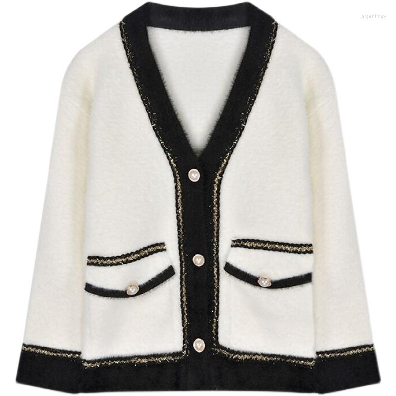 

Women's Knits Vintage Hit Color Cardigan Women Sweater Knitwear 2022 Autumn Winter Open Stitch Tops Solid Slim Long Sleeve Cardigans, White cardigan
