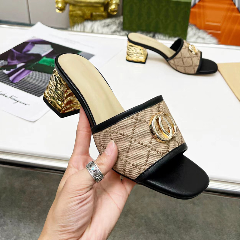 

High Heels luxury designer slippers women's summer foam runner sexy prom leather sandals thick heels sizes 35-44, 7#