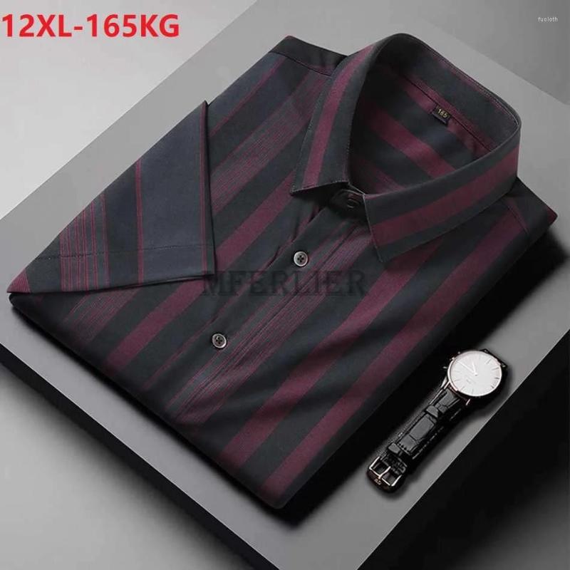 

Men's Casual Shirts High Quality Summer Men Striped Shirt Short Sleeve Thin Loose Plus Size 8XL 10XL 12XL Oversize Navy Blue, Picture color
