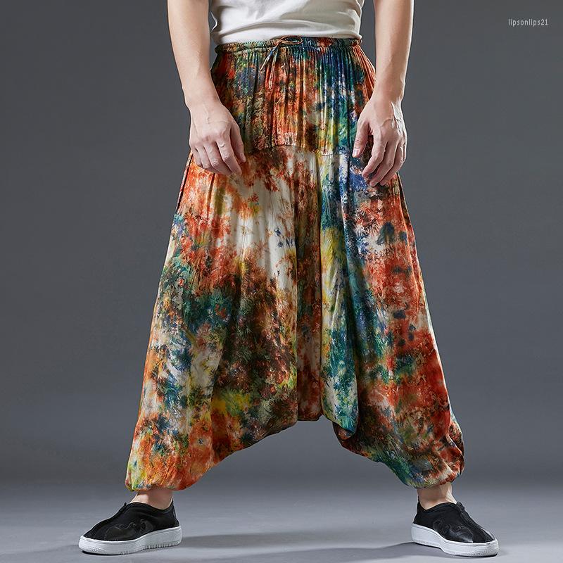 

Men's Pants Big Crotch High Waist Hip Hop Street Tie Dye Cross-pants Elastic Nepal Baggy Boho Fluid Loose Harem Trousers