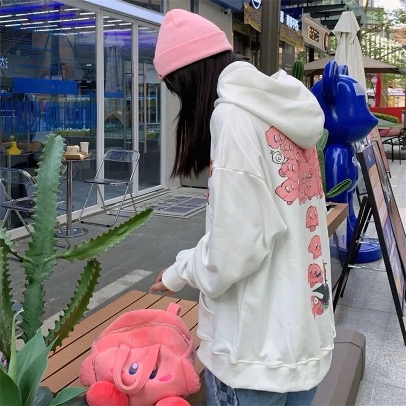

Womens Hoodies Sweatshirts Harajuku Style Spring and Autumn Hooded Sweatshirt Female Japanese Star Kirbyed Print Korean Version Loose Sweatshirt Hoodie 221010, White