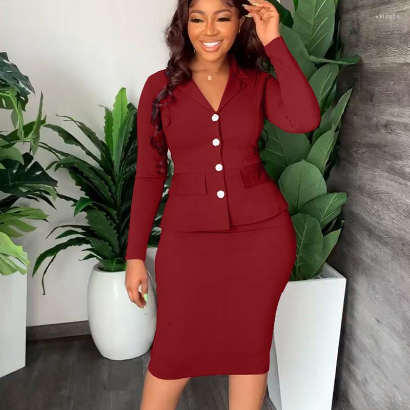 

Work Dresses Wear Elegant Formal 2 Piece Skirt Suits For Women Office Lady Long Sleeve Blazer Coat And Midi Matching Sets Uniform, Black