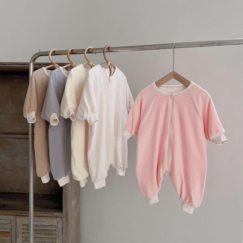 

Jackets 3895D Korean Super Soft Baby Jumpsuit Plus Velvet Sleeping Bag 2022 Autumn Winter Girl One Piece Clothes Leg, Beige