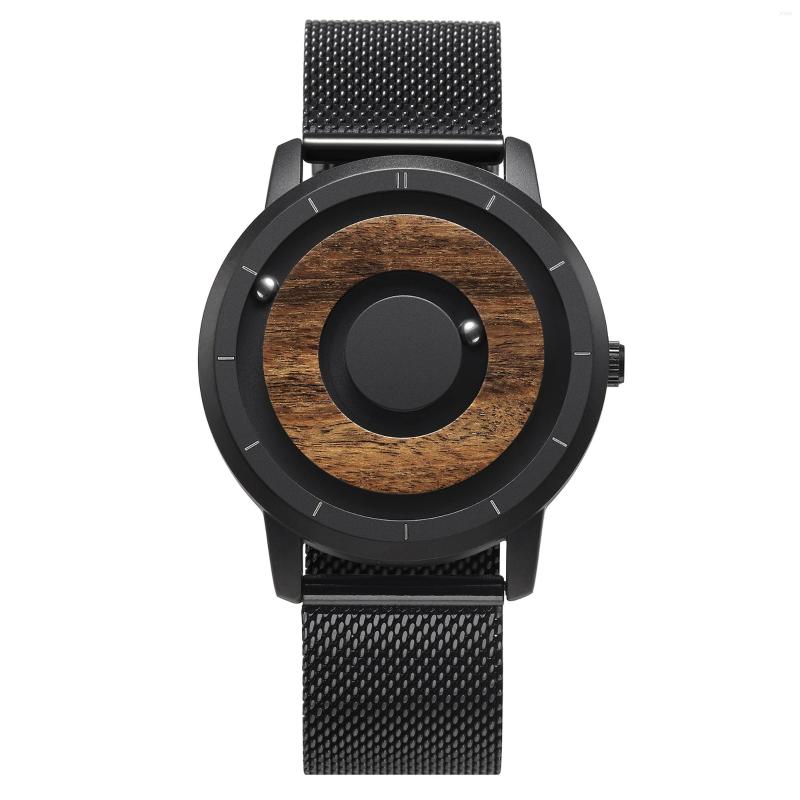 

Wristwatches EUTOUR Original Magnetic Wooden Dial Fashion Casual Quartz Watch Simple Men's Stainless Steel Leather Strap