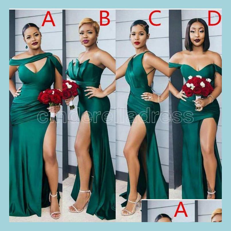 

Bridesmaid Dress Modern Emerald Green Side Split Long Bridesmaid Dresses Sexy Wedding Party Gowns Difference Neckline Dr Bridegroomdh Dhisf