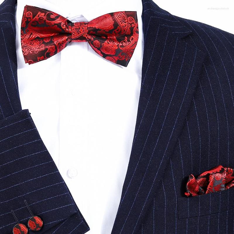

Bow Ties Design Paisley Silk Hanky Tie Set Jacquard Red Men BowTie Pocket Square Handkerchief Suit Wedding Party Business