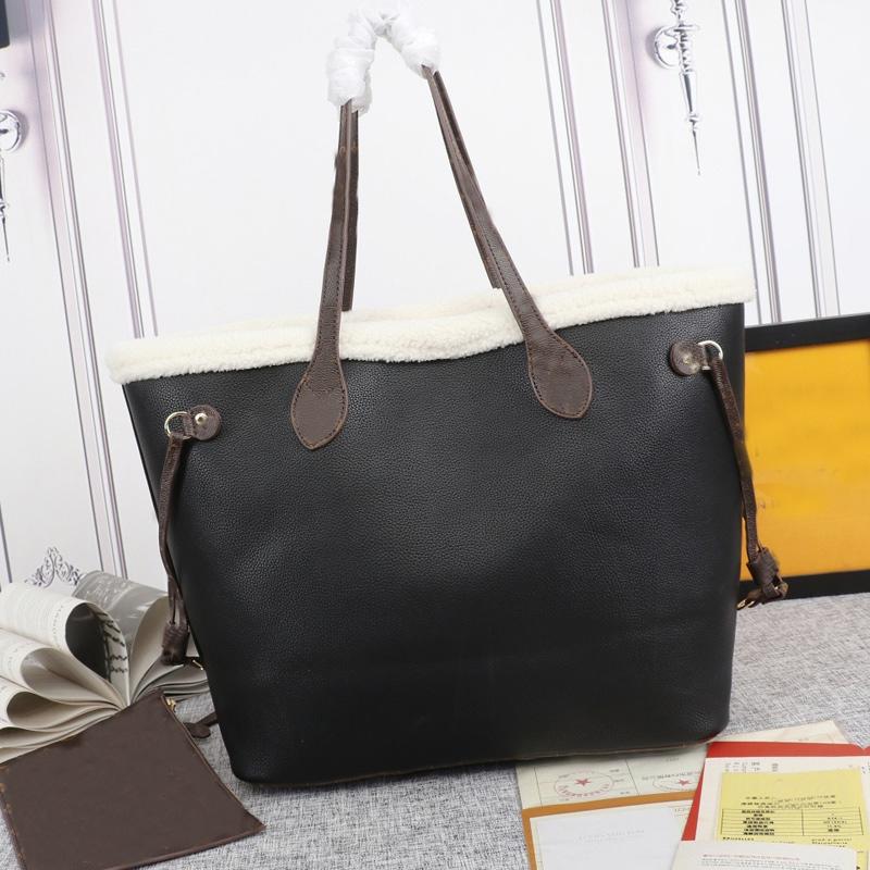 

2022 Women Tote Bags Grain Leather Handbag Purse Wallet Colored Wool Old Flower Shoulder Bag Teddy Hand Bag Large Capacity Shopping Bag, Black