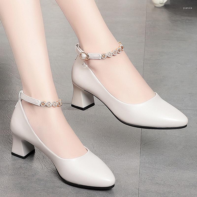 

Dress Shoes Fashion Mom Comfortable Spring Pumps For Womans Office Chunky Heel Soft Sole Leather Shoe Mid Female High Heels, Black b 5.5cm
