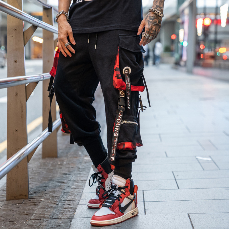 

Men's Pants Hip Hop Joggers Men Streetwear Ribbons Mens Harem Pants Multipocket Spring Jogger Pants Men Anklelength Trousers SXXXL 221010, Beige