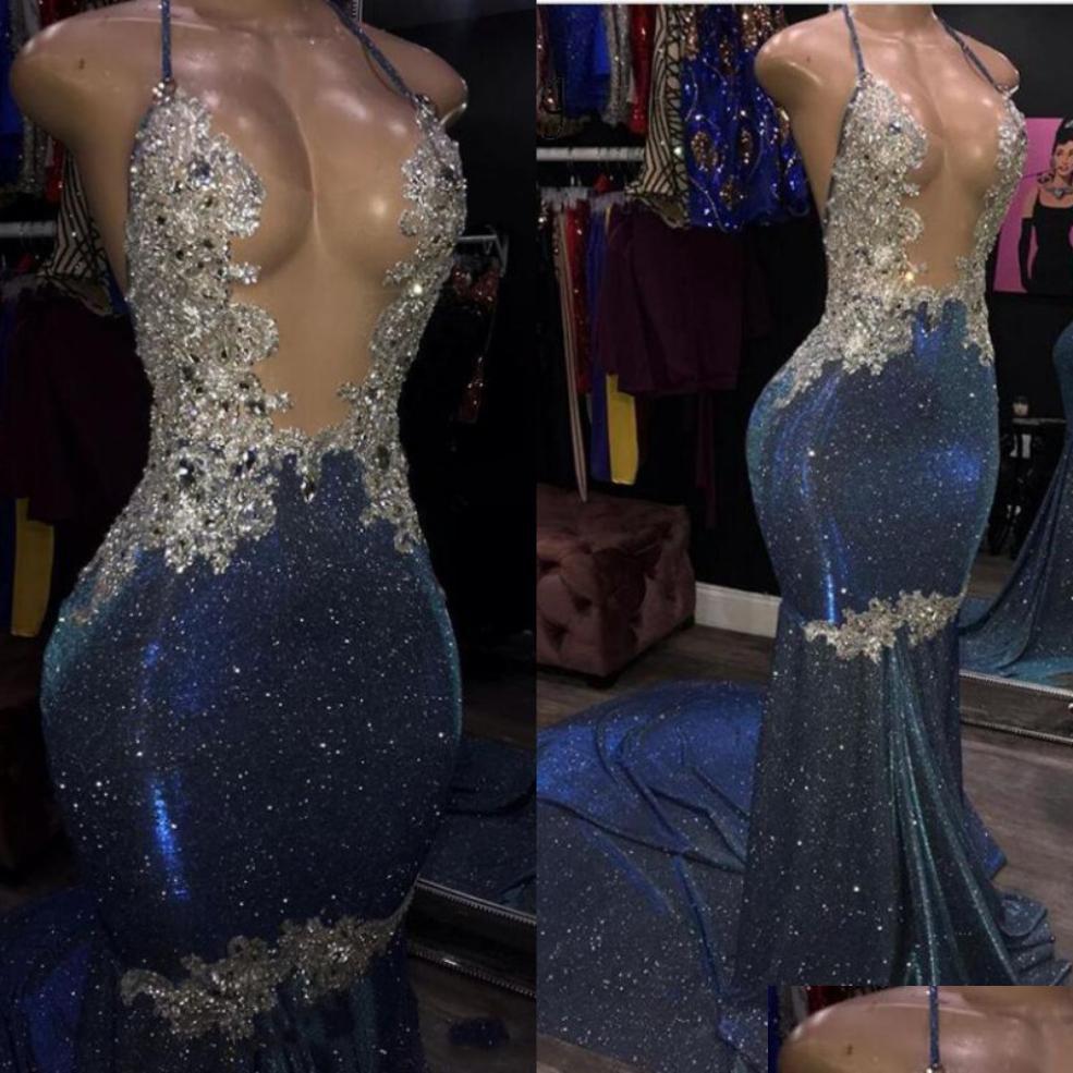 

Prom Dresses Sexy Sparkle Crystal Mermaid Prom Dresses Real Image Backless Long Gowns Halter Formal Party Dress Custom M Bridegroomdh Dha0J, Light purple