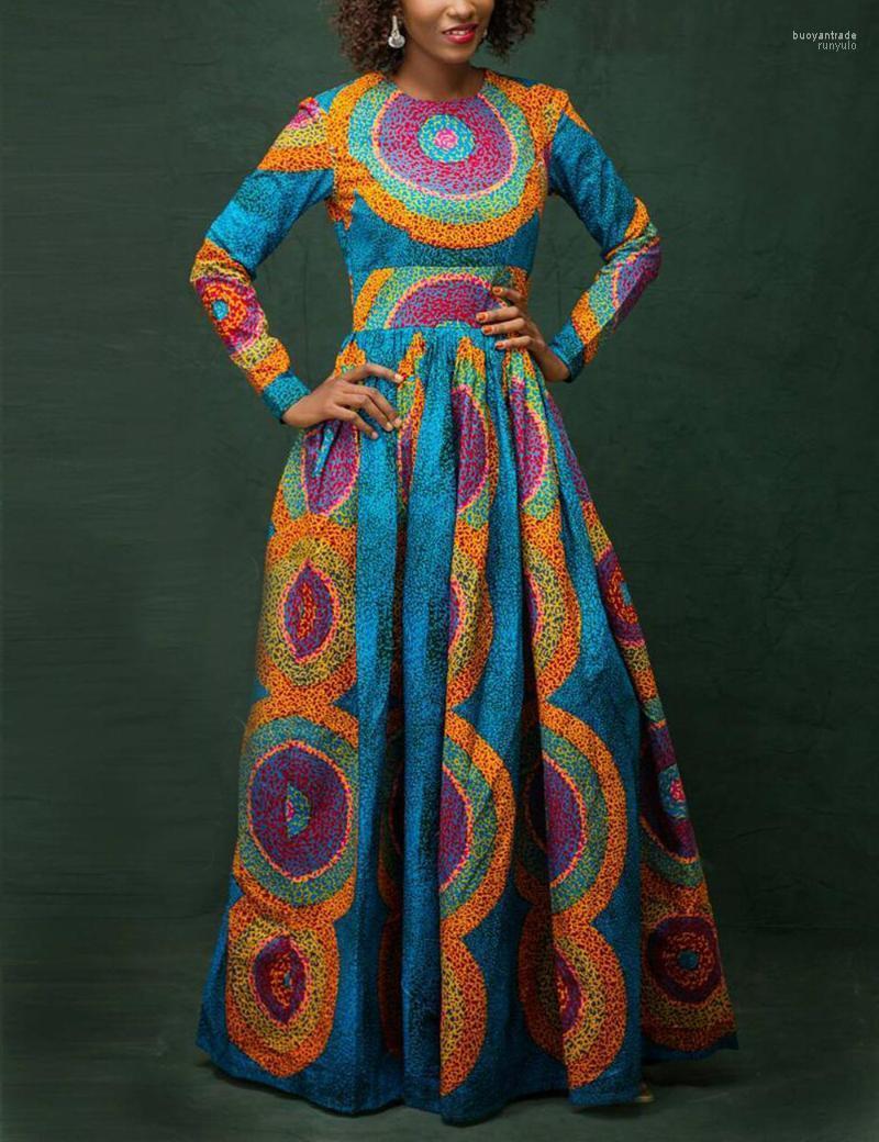 

Casual Dresses Women Dress Fashion National Printing Long Autumn Sleeve Vestido Feminino Donsignet, Blue