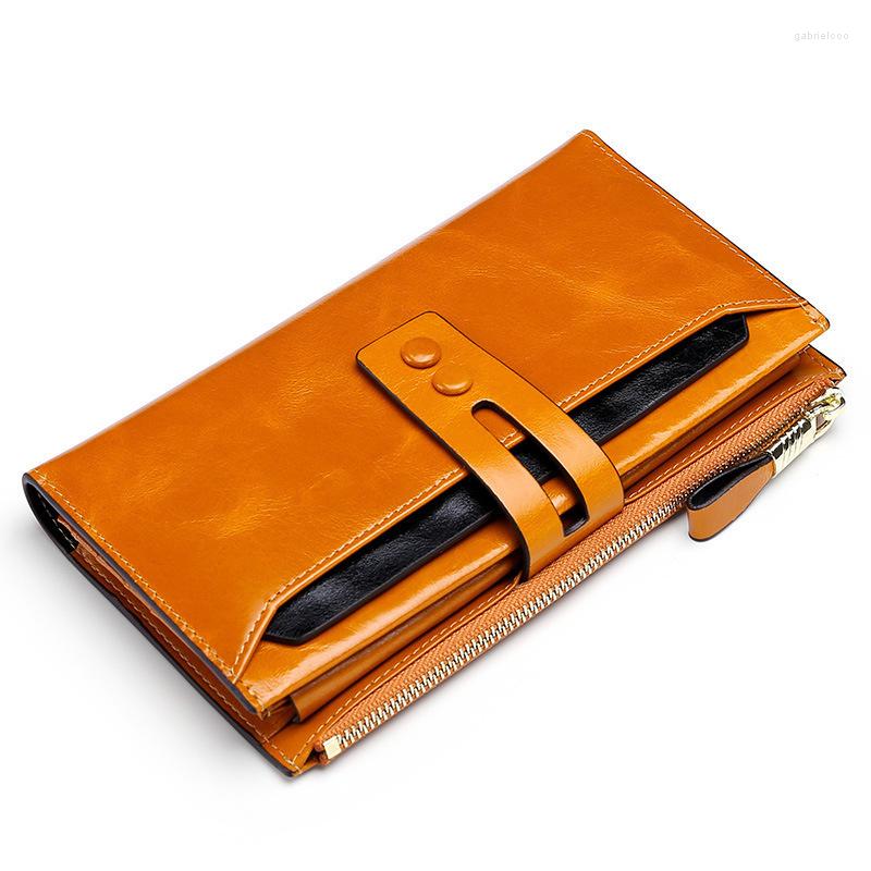 

Wallets Fashion Women Leather Female Wallet Genuine Ladies Purse Hasp Purses Long Card Holder Cartera Mujer, Brown