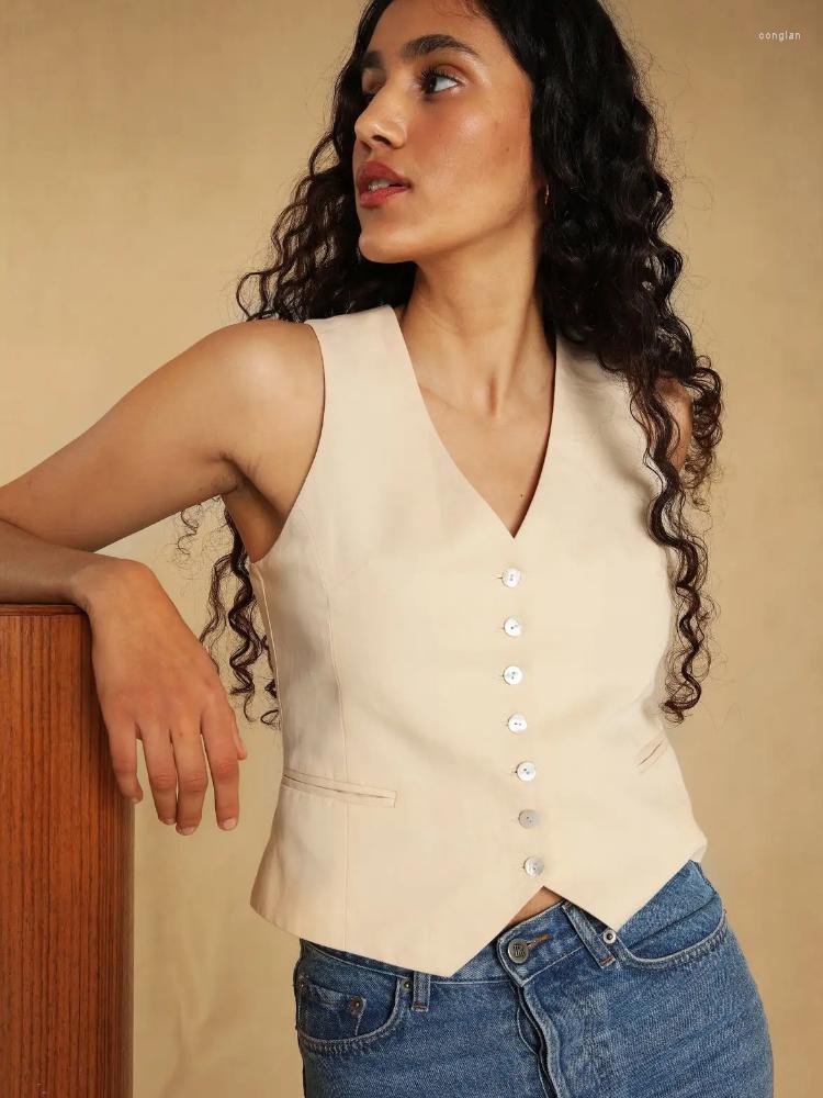 

Women's Vests Women Jacket 2022 Spring And Autumn Linen Solid Color Single-breasted V-neck Sleeveless Casual Short Vest Trousers, Vest-apricot