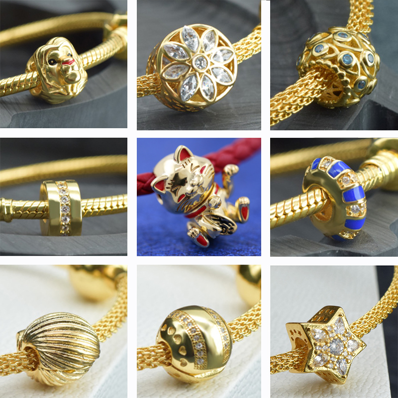 

925 Sterling Silver Dangle Charm Women Beads High Quality Jewelry Gift Wholesale 14k 18k Gold Heart Flowers Pendant Bead Fit Pandora Bracelet DIY