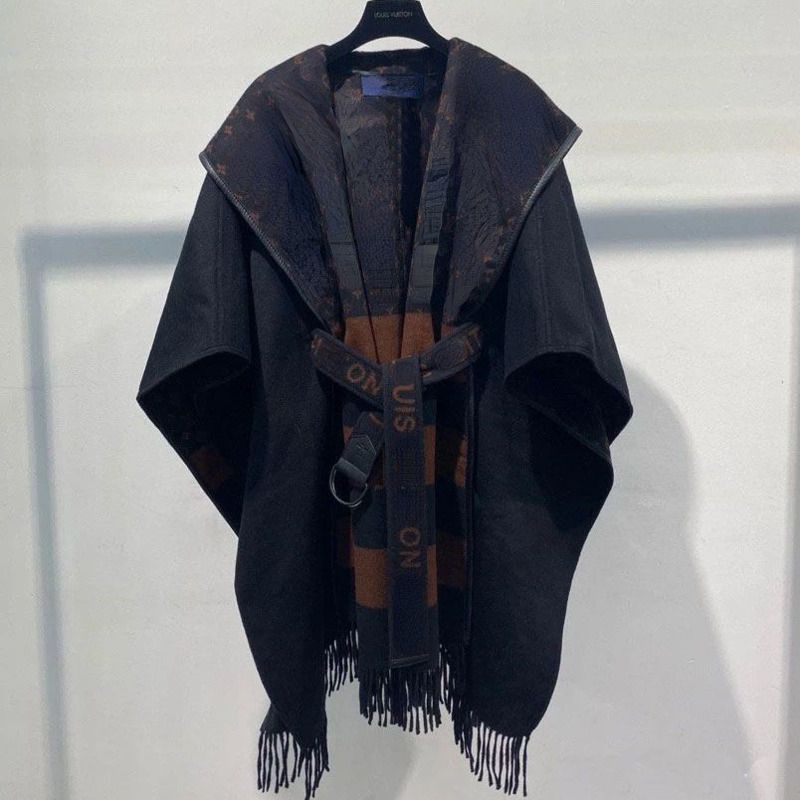 fashion casual cardigan coats womens wool coat V designer jacket double-sided woolen embroidered print cape tassel belt-image-809154838