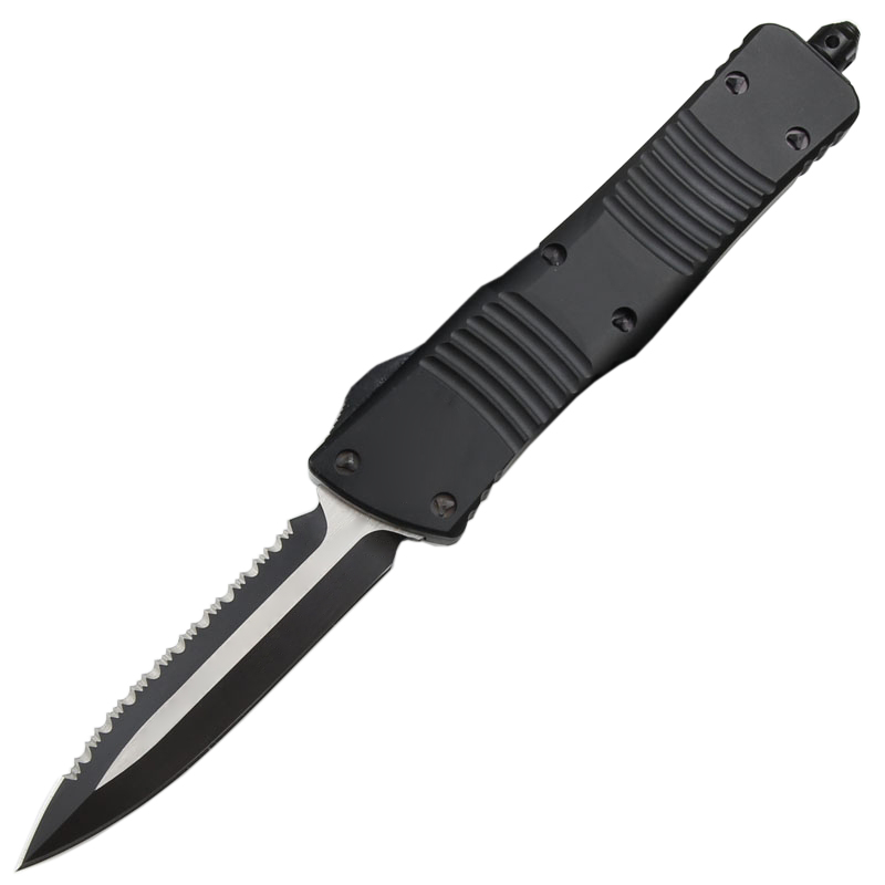 

C9701 High End Automac Tactical Knife D2 Two-tone Black Double Edge Serrated Blade CNC 6061-T6 Handle Outdoor Survival Knives with Nylon Bag