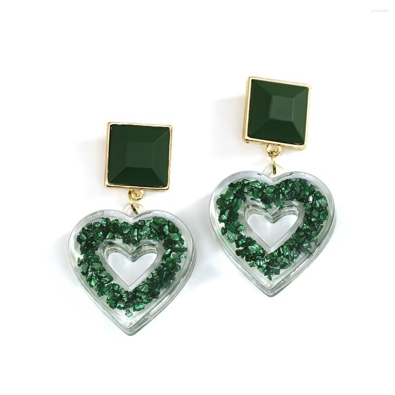 

Dangle Earrings AENSOA Trendy Abstract Transparent Sequins For Women Geometric Green Heart Pendant Drop Earring Fashion Jewelry