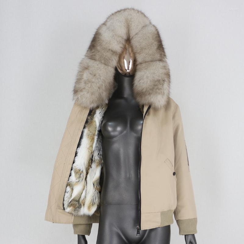 

Women's Fur CXFS 2022 Waterproof Bomber Parka Real Coat Natural Raccoon Collar Hood Winter Jacket Women Removable Warm, Black natural