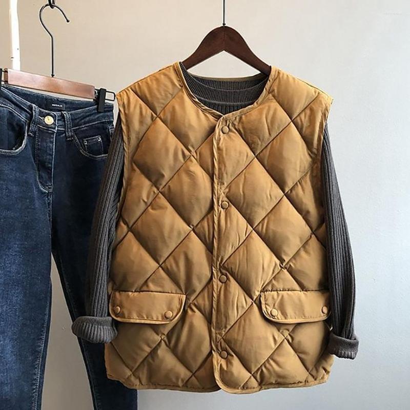 

Women' Vests Simple Round Neck Solid Warm Vest Outerwear Cotton Waistcoat Comfy Windproof, Beige
