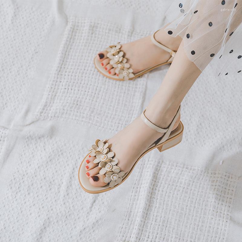 

Sandals 2022 Fashion Shoes All-match Thick Heel Women's One-word Buckle Belt Middle Fairy Wind Summer, Apricot