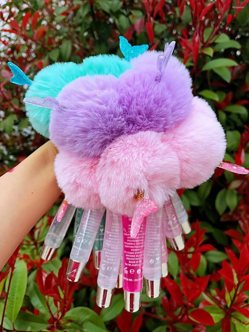 

Lip Gloss Lipgloss Base Private Label Set Custom Pom Fruit Vegan Glitter Flower Natural Keychain Vendor, Any 1 pompon 1 pcs