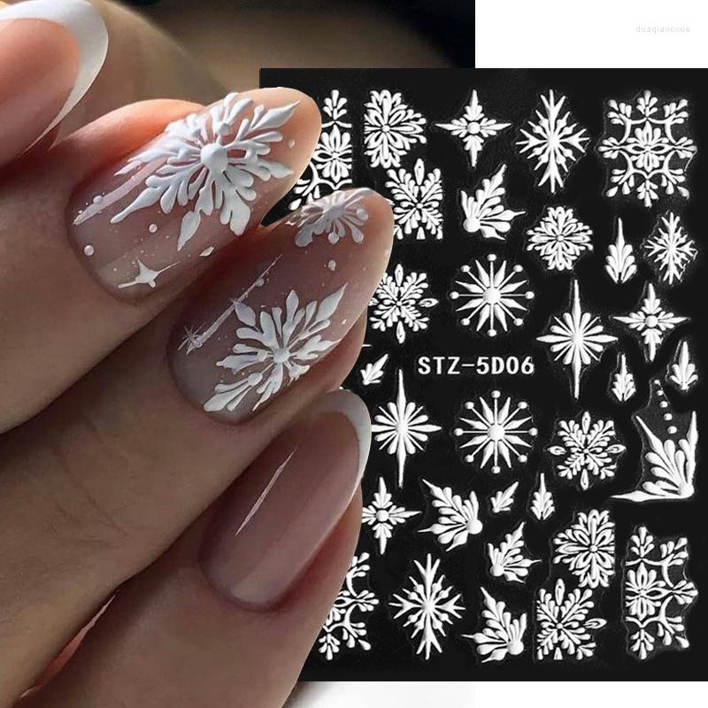 

Nail Stickers 5D Snowflakes Sticker Winter Embossed Deer Design Charms White Flower Adhesive Manicure Slider Decals Art Decoration, 03