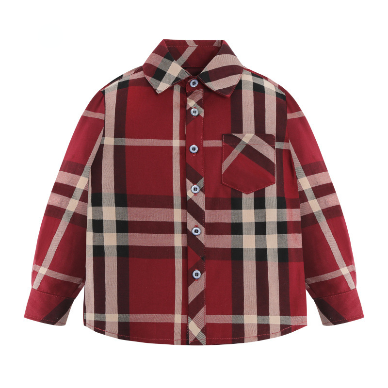

Toddler Boys Shirts Long Sleeve Plaid Shirt For Kids Spring Autumn Children Clothes Casual Cotton Shirts Tops 2-8Y, Khaki 02