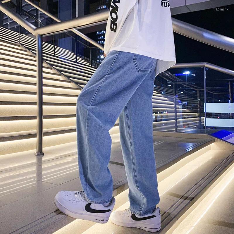 

Men's Jeans Light Blue Wide Leg Korean Style Streetwear Baggy Denim Pants Loose Straight-leg Trousers Male Spring Men's