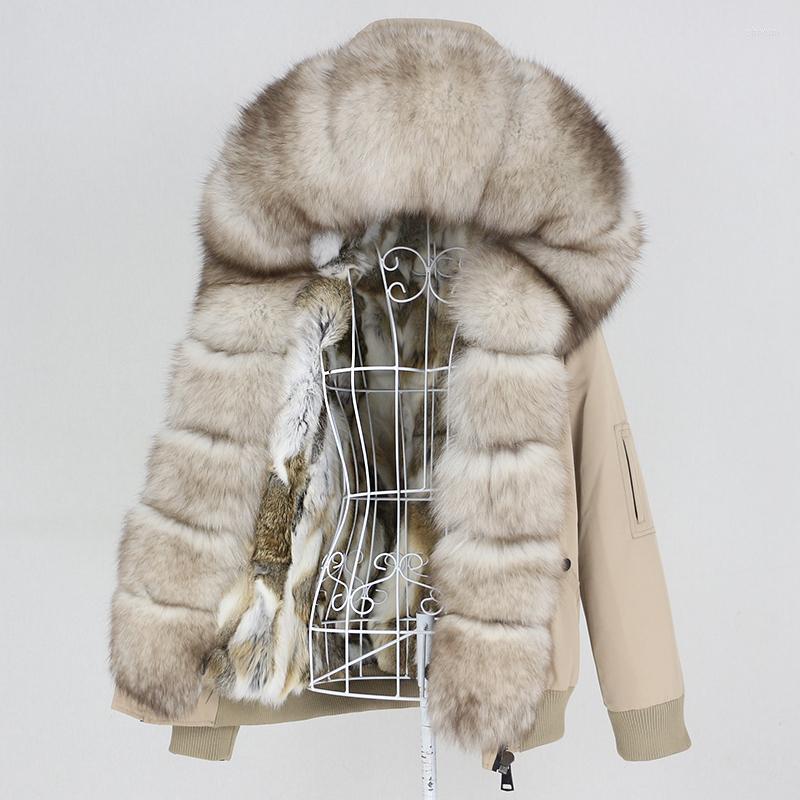 

Women's Fur 2022 Brand Waterproof Bomber Parka Real Coat Natural Raccoon Hood Winter Jacket Women Removable, Black natural