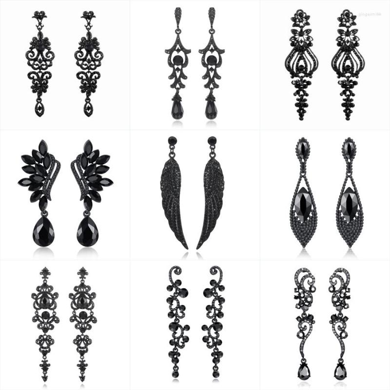 

Dangle Earrings Fans Seckill Vintage Feather Long Drop For Women Black Crystal Angel Wing 2022 Fashion Jewelry Female
