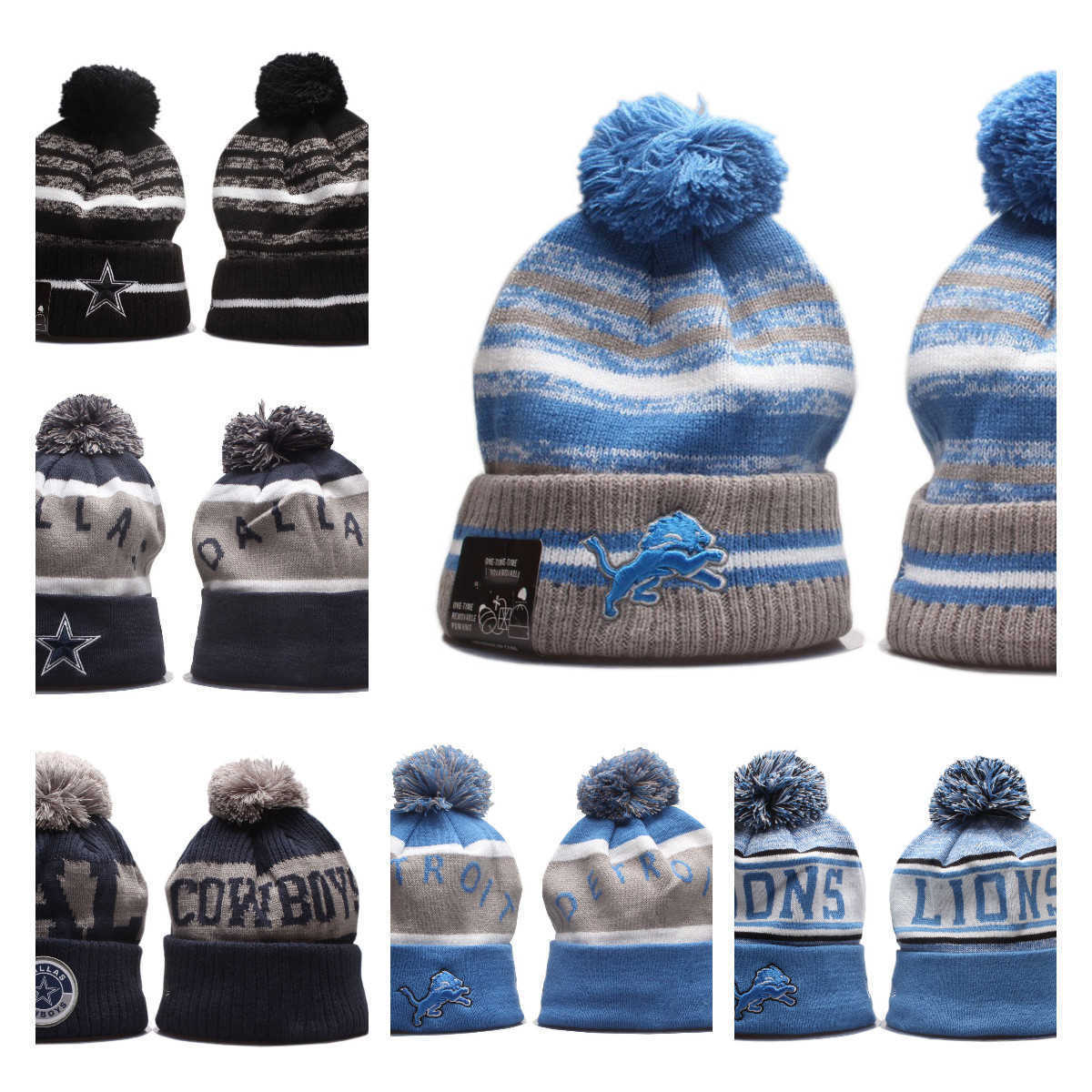 

Beanie Snapbacks Winter Warm Fleece Knitted Women Men Football Cap''Cowboys''nfl''Lions''hats Adjustable Double Beanies