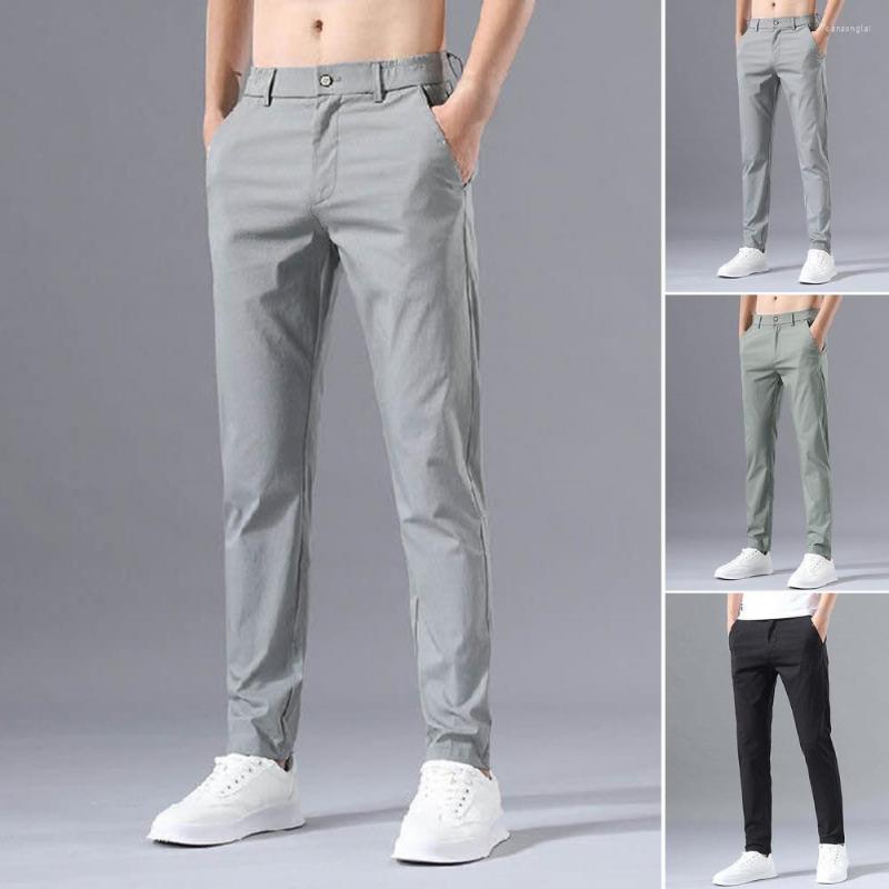 

Men's Pants Solid Color Slim Fit Pockets Men Spring Summer Pure Straight Trousers All Match Zipper Long For Daily Wear, Black