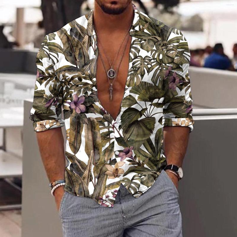 

Men' Casual Shirts Autumn Spring For Men Hawaiian Floral 3d Print Men' Flower Shirt Beach Long Sleeve Tops Tee Homme Blouse Camisa, Green