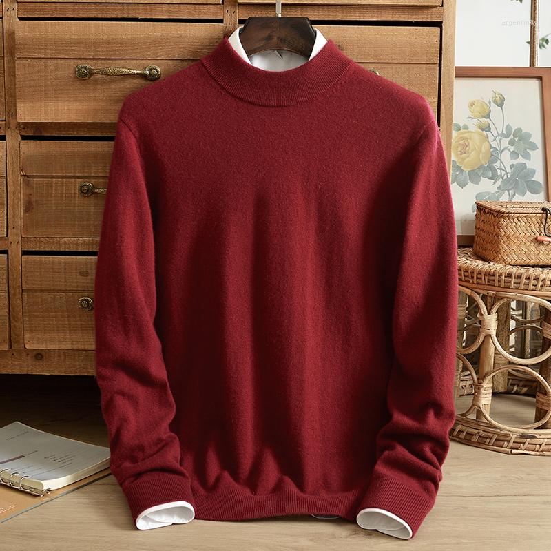 

Men' Sweaters Men' Half Turtleneck Pure Cashmere Sweater Solid Color Slim Pullover Autumn And Winter Knitted Middle-aged, Black