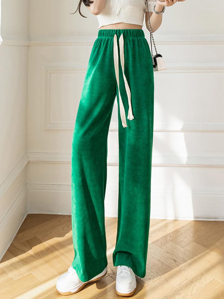 

Women' Pants White Elegant Women' Wide Leg Basic Lace Up High Waisted Trousers Loose Casual Stacked Green Summer For Women, Beige