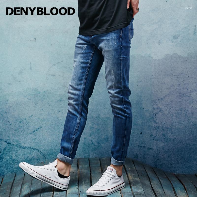

Men's Jeans Denyblood Mens Stretch Denim Slim Straight Distressed Ripped Darked Wash Casual Pants High Quality Trousers 151097, Denim blue