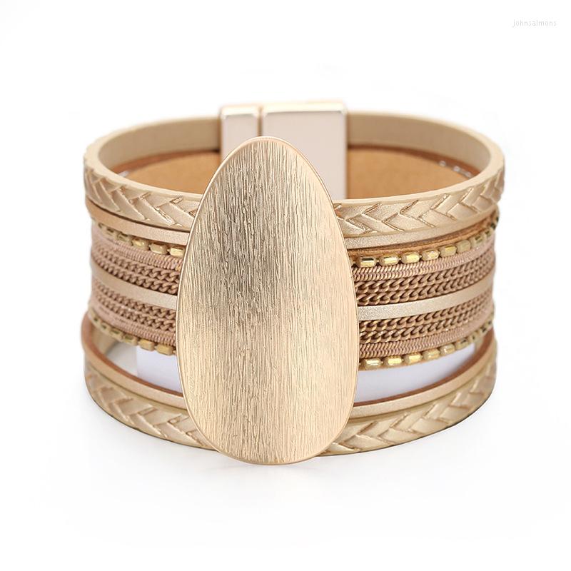 

Bangle 2022 PU Leather Bracelets For Women Magnetic Buckle Wristband Multilayer Wrap Female Bracelet Jewelry Gifts Pulseras