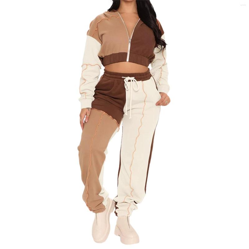 

Running Sets 2022 Fashion Patchwork 2 Piece Set Women Tracksuit Long Sleeve Zip Cropped Jacket Hoodie Jogger Pants Street Sport Casual Suit, Black