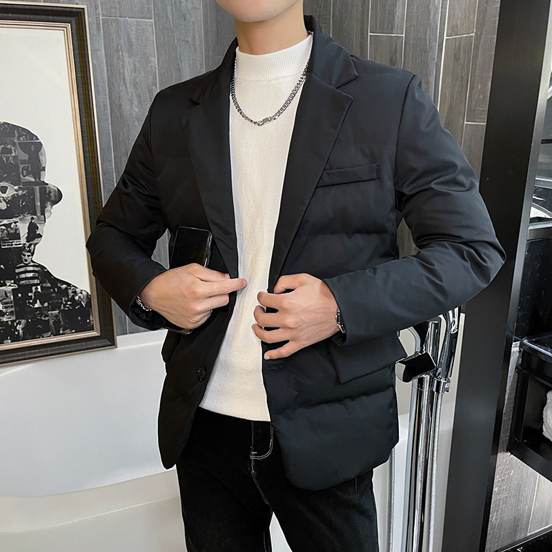 

Men's Jackets Brand Clothing Men Winter Pure Color Korean Fashion Suit Collar Thickened Warm Cotton CoatMale Slim Fit Jackets Leisure Parker 221010, White