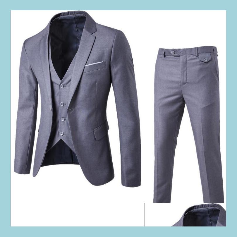 

Wedding Tuxedos Mens Suit And Vest 3 Pieces Sets Slim Suits Wedding Party Blazers Jacket Business Groomsman Drop Deliver Bridegroomdh Dhpf3, Navy