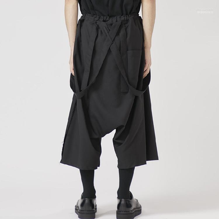 

Men' Pants Men' Customized Plus Size Casual Cropped Suspenders Trousers Loose Dark Black Trousers.1