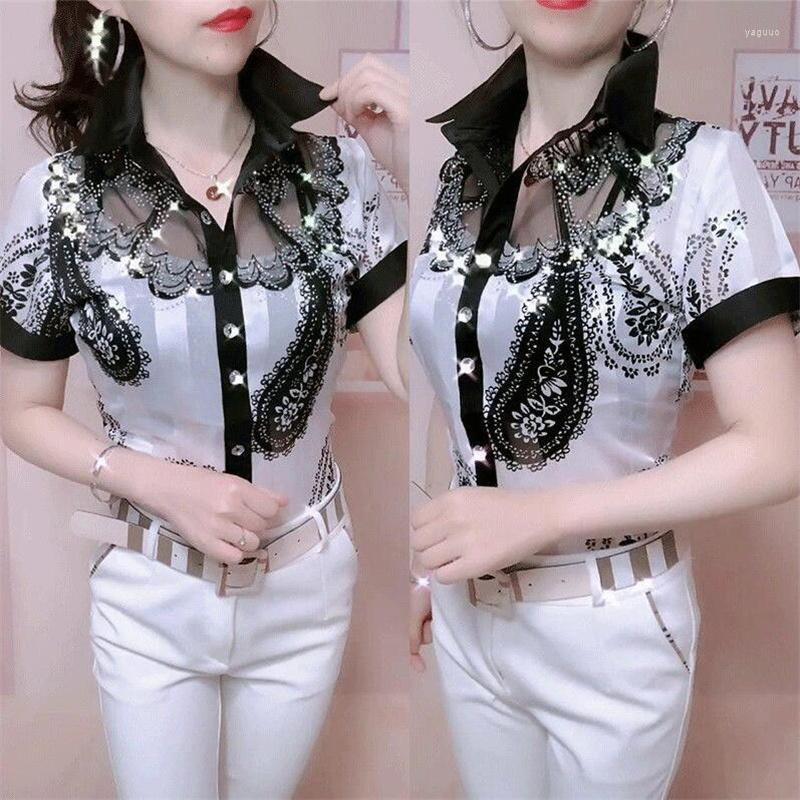 

Women's Blouses Lace Floral Shirts For Women Summer Foreign Style Tops Drill Mesh Lapel Feminine Bottoming Shirt Trend 2022 Women's, Pink long sleeve